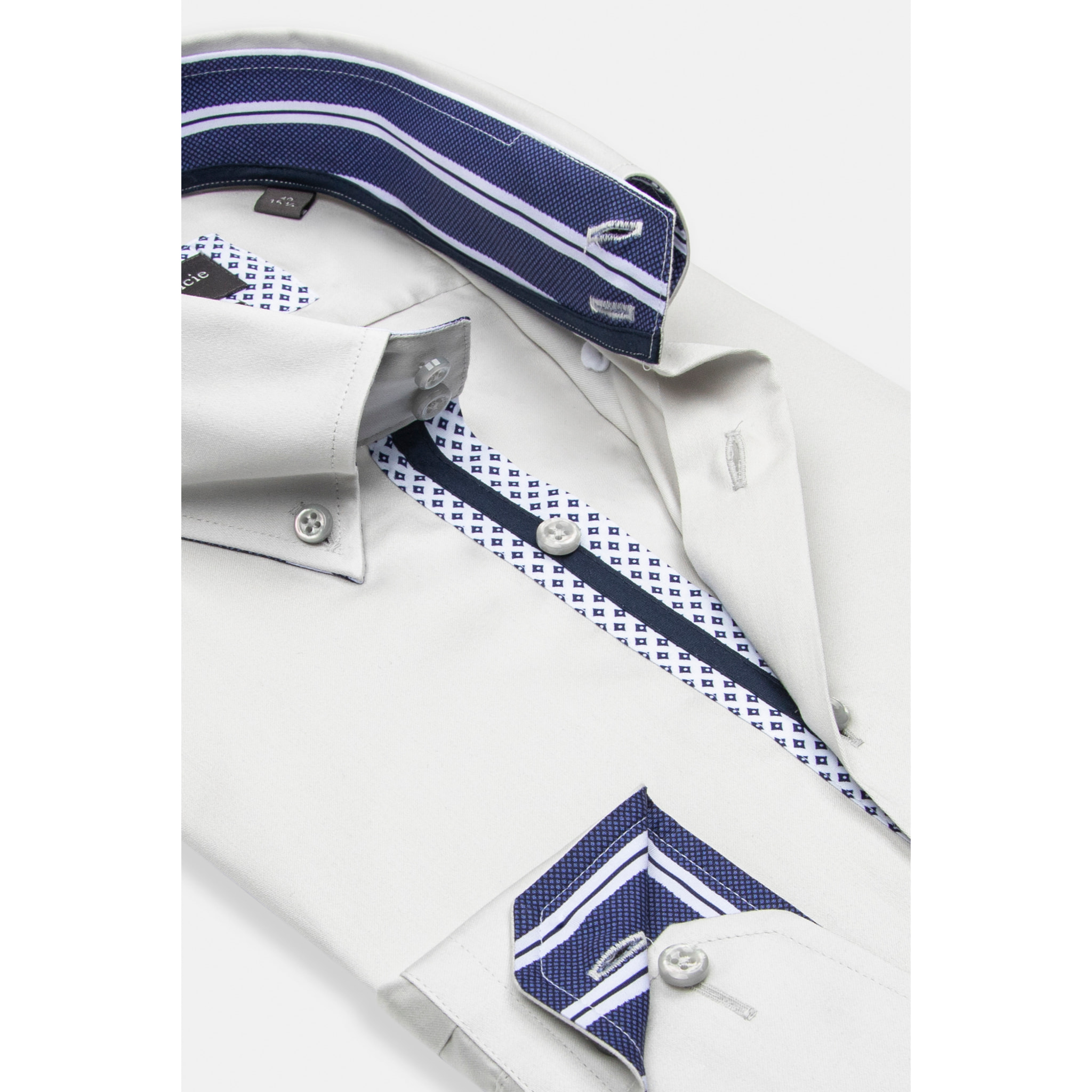 Camicia Uomo 2 Bottoni Button Down Slim Satin Unito Grigio