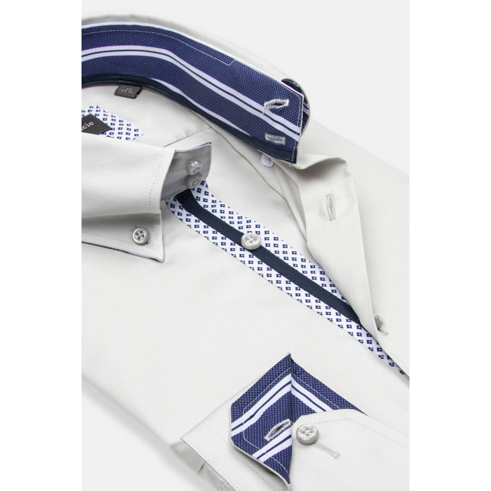 Camicia Uomo 2 Bottoni Button Down Slim Satin Unito Grigio