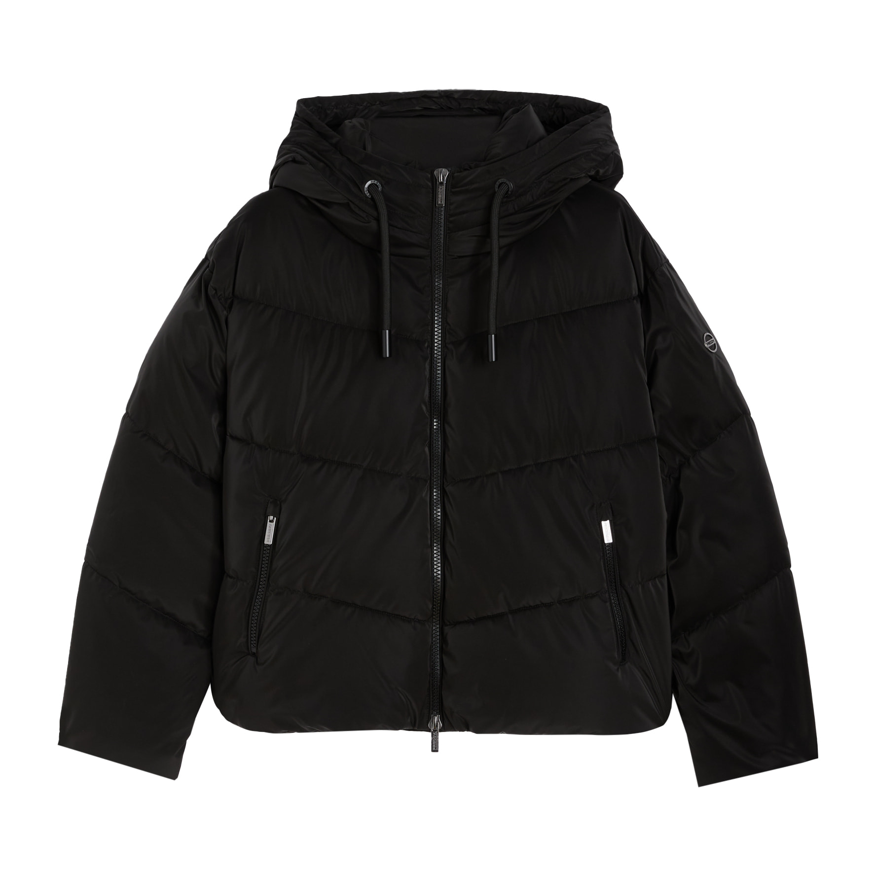 Piumino cropped donna con collo alto e coulisse regolabile