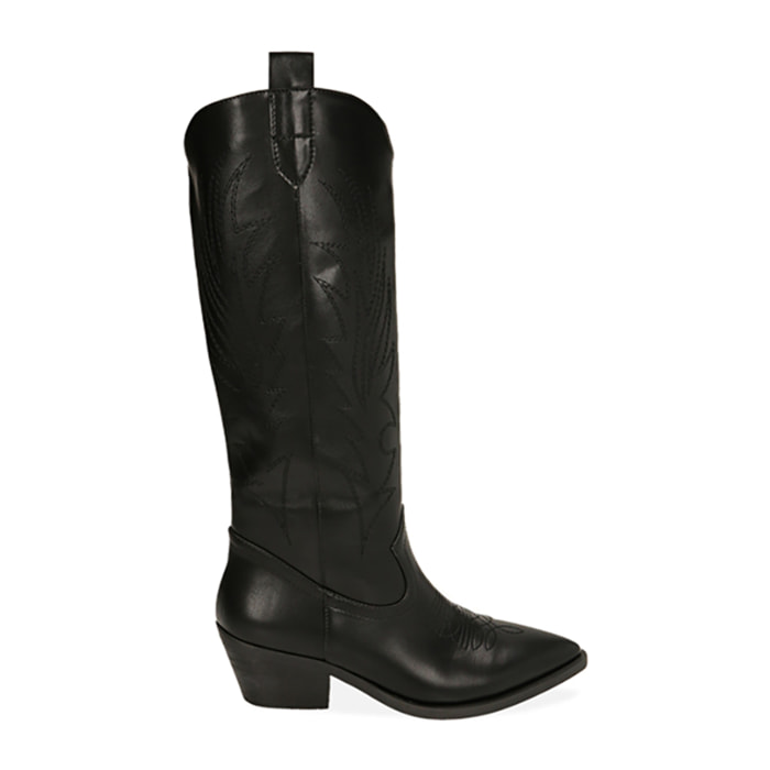 Botas tejanas negras, tacón de 5,5 cm
