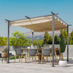 Pérgola de Metal 3x3m Gazebo Cenador para Jardín Patio con Techo Retráctil