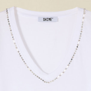 Oltre - T-shirt in cotone con castoni - Bianco