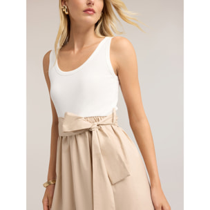 Motivi - Vestido flare en popelín con lazo en la cintura - Beige