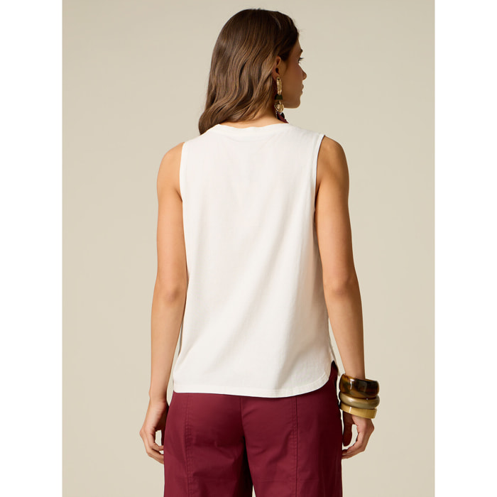 Oltre - Top de algodón con bordados calados - Blanco