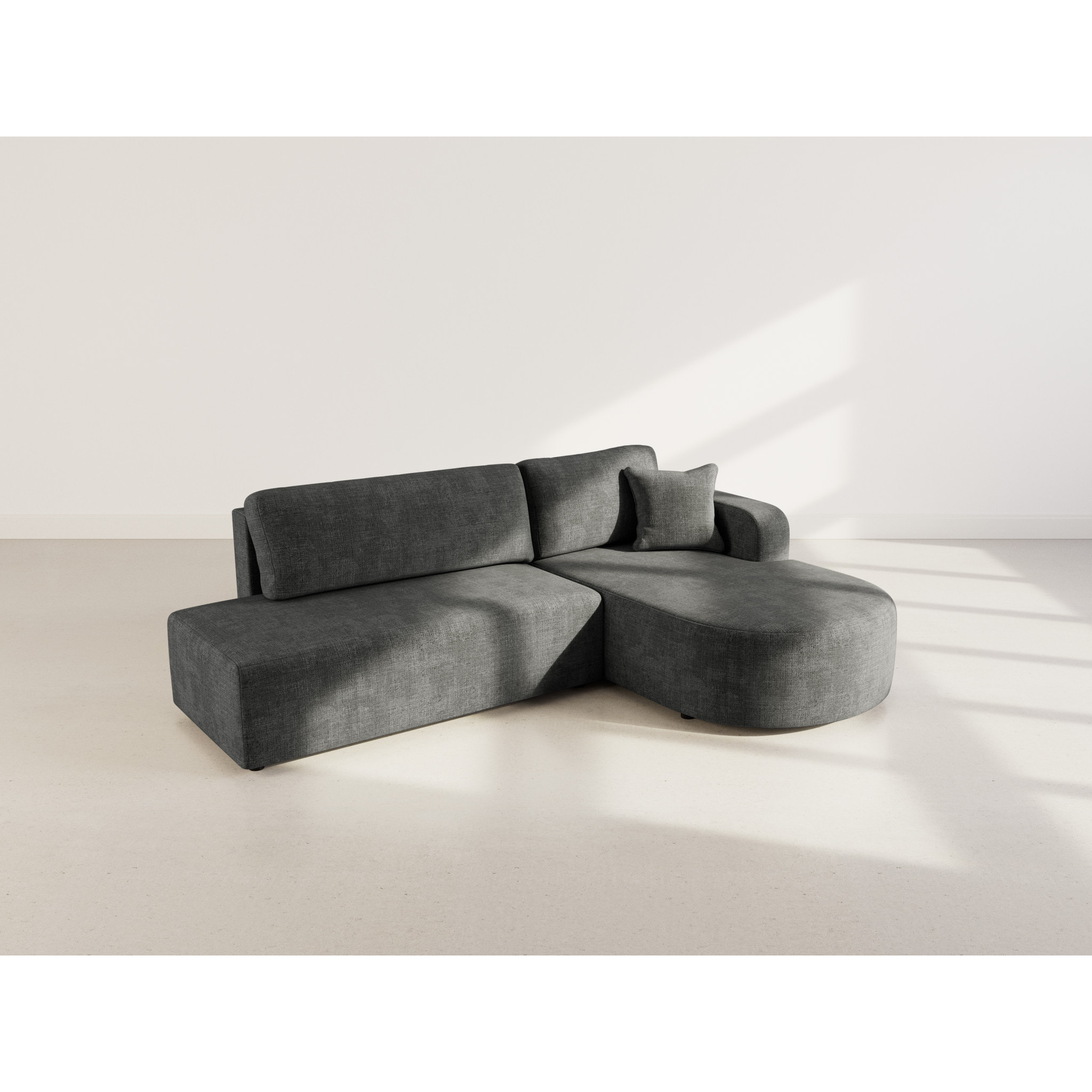 Miro - Canapé d'angle droit 4 places convertible avec coffre en velours texturé - Gris Anthracite