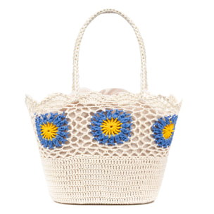 Villaga borsa a spalla donna. Realizzata in cotone, con fiori decorativi.