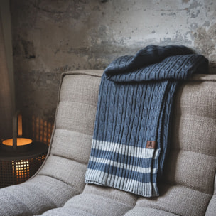 Manta de punto 140x190cm 100% acrílico 200gsm azul con rallas grises scalpers home