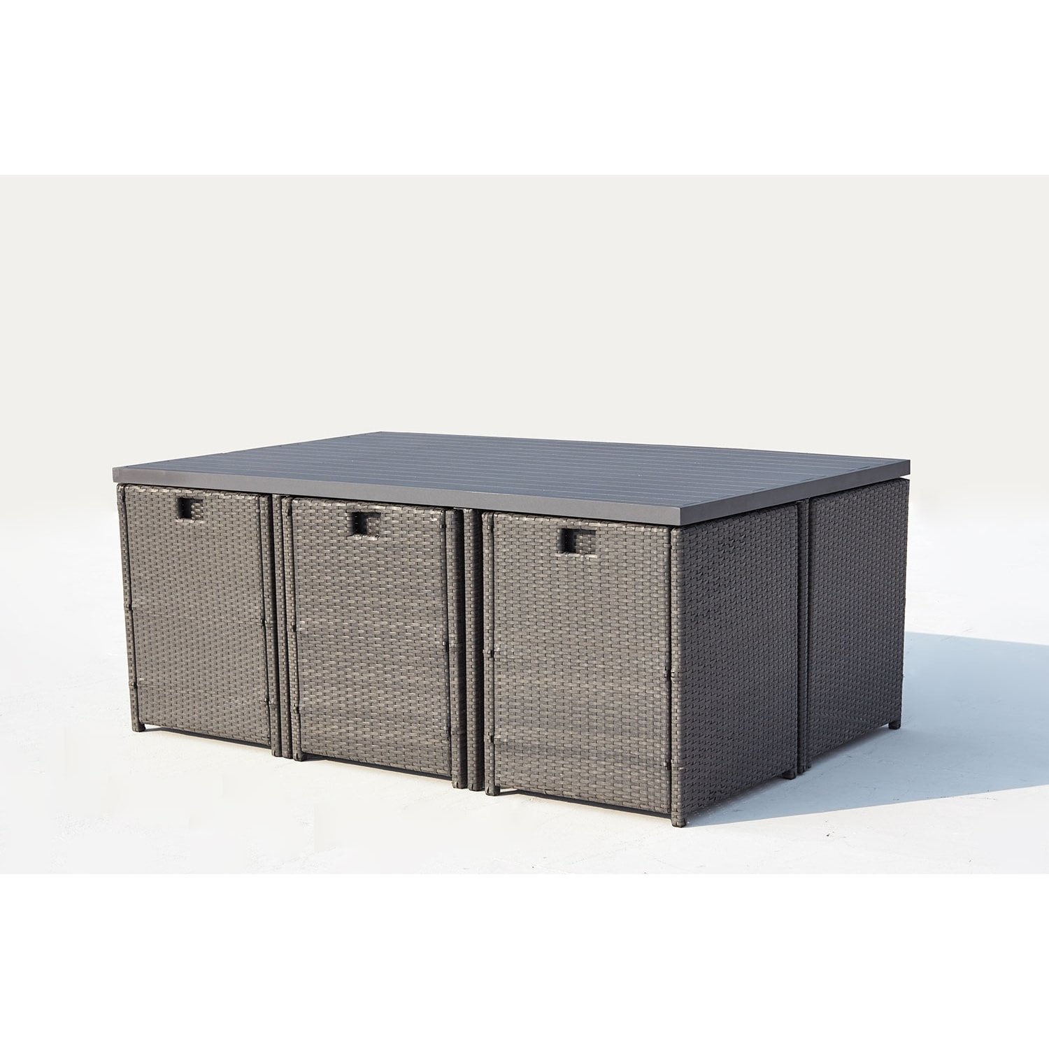 Table et chaise 10 places encastrables alu résine gris/blanc ABASA