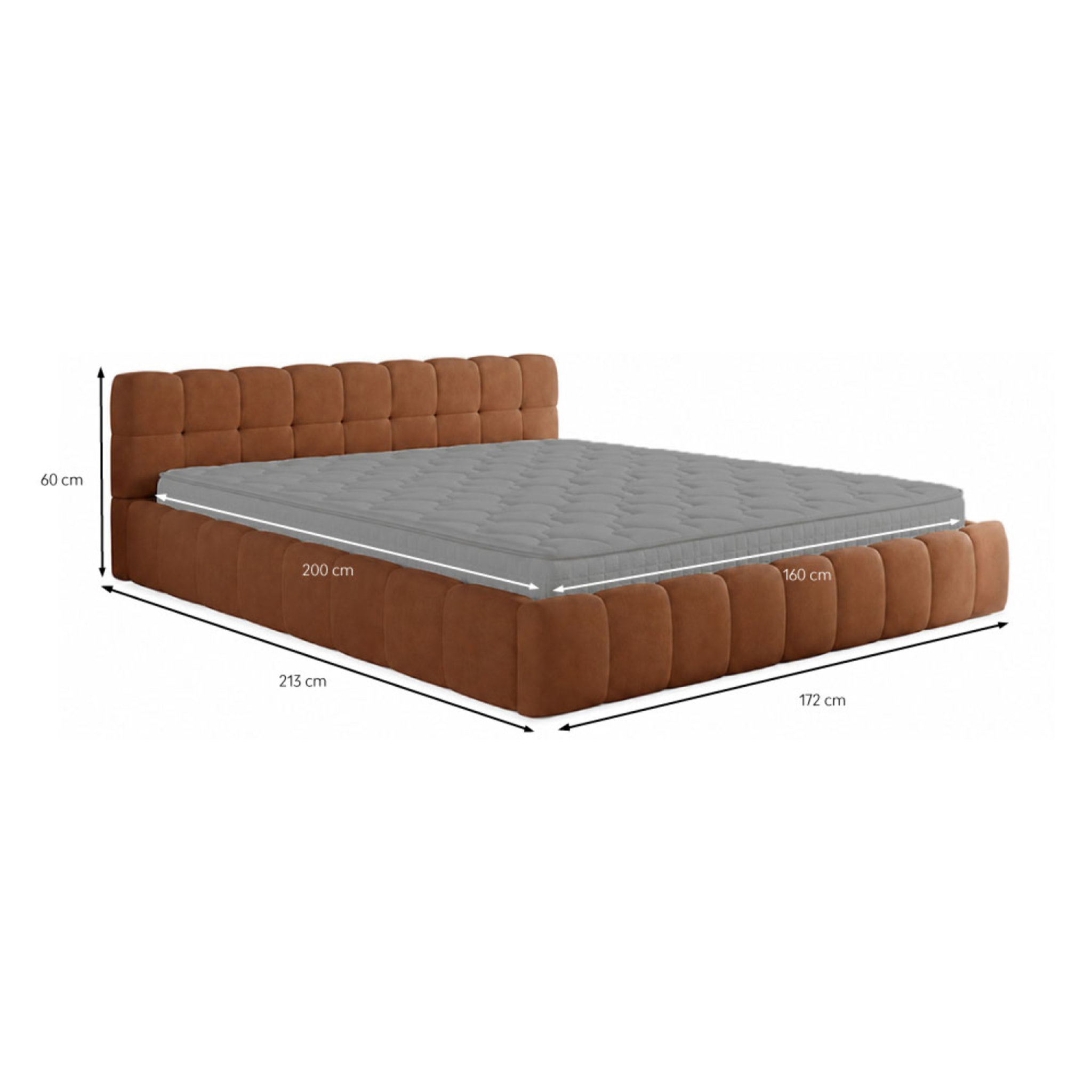 Lit nuage 160x200cm en velours marron PRINCETON