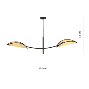 Lampada a sospensione Lotus in acciaio nero e rattan