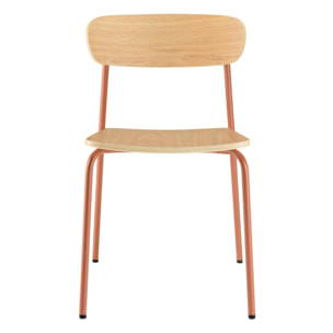 TOM - Lot de 2 chaises « écolier » en bois de frêne et acier terracotta