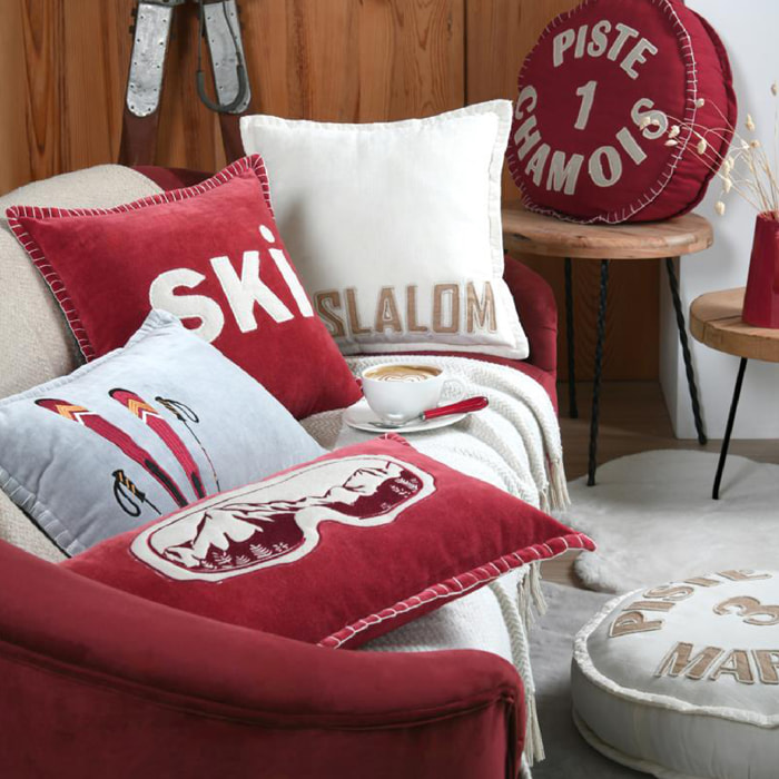 Coussin carré 'SKI' en velours - Rouge