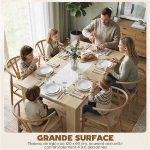 Table à manger grand plateau 4-6 personnes - dim. 120L x 69l x 75H cm - aspect bois chêne clair blanc