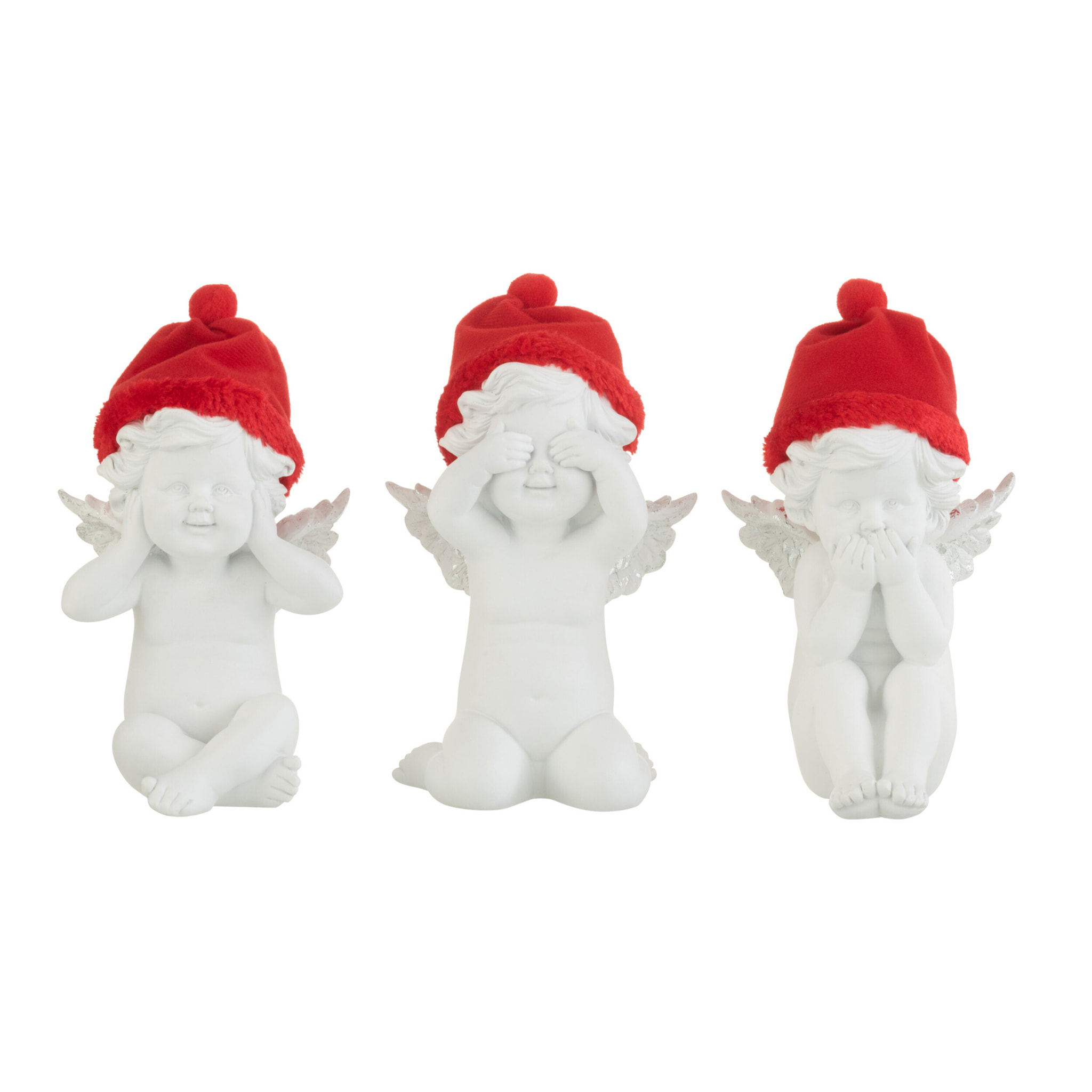 J-Line figurine Ange Voir/Entendre/Se Taire - polyrésine - rouge/blanc - large - 3 pièces