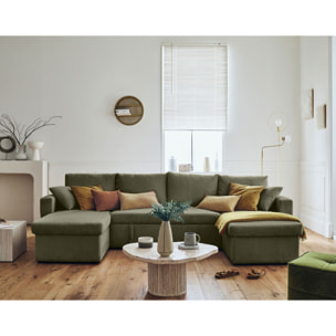 Cyrus - canapé panoramique en U - 7 places - convertible avec coffre - en velours côtelé - Vert