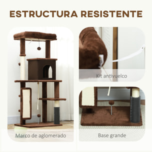 Árbol Rascador para Gatos Altura 132 cm Árbol para Gatos Torre para Gatos con Plataformas Poste con Cepillo Bolas Colgantes y Almohadilla para Rascar Marrón