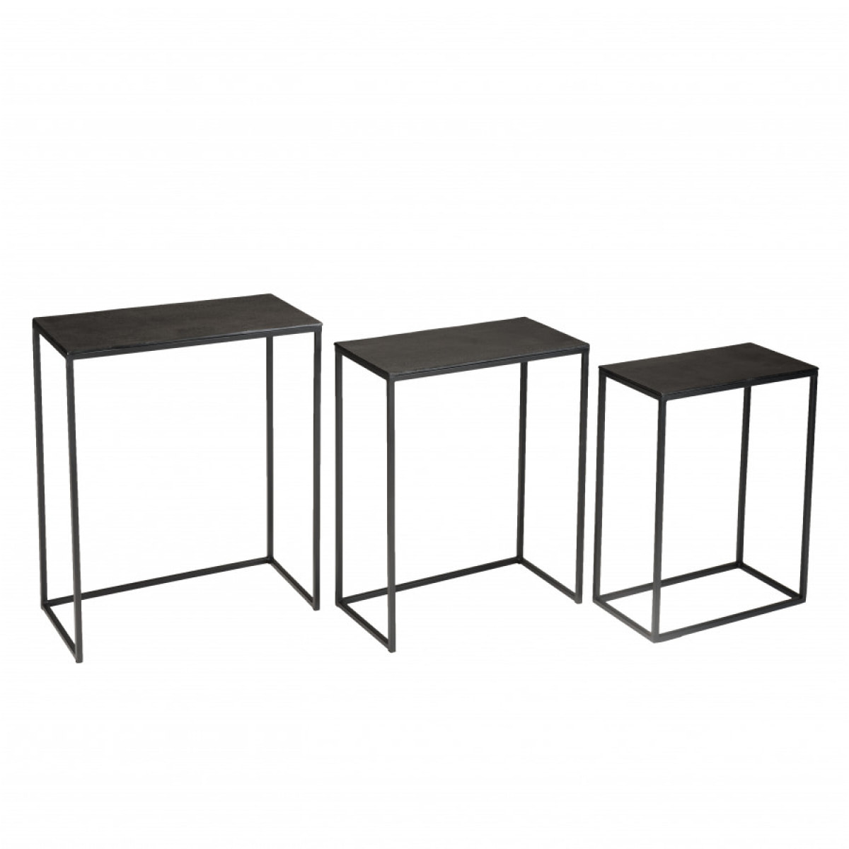 JONAS - Set de 3 tables gigognes rectangulaires aluminium noir pieds métal