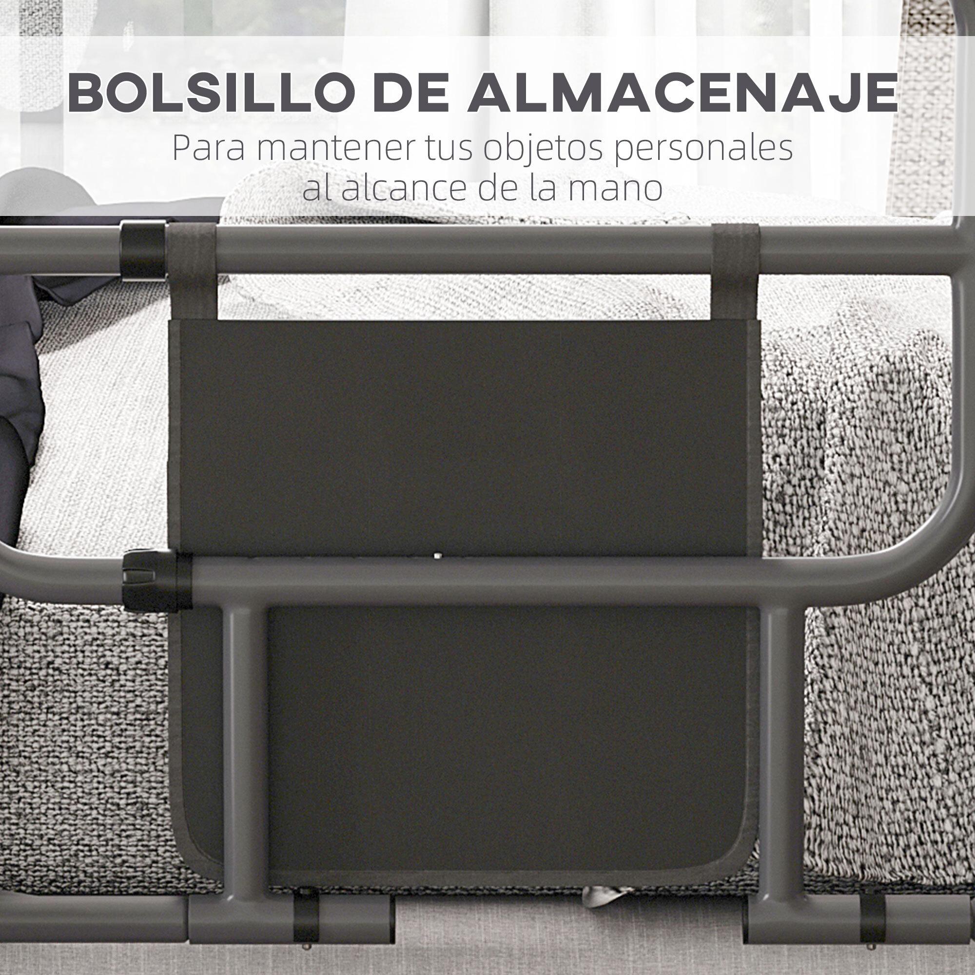 Barandilla de Cama Adulto Asidero para la Cama Plegable Barrera de Cama con Bolsillo de Almacenamiento para Discapacitados y Personas Mayores 61x66x55 cm Gris y Negro