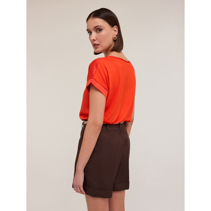 Motivi - T-shirt bimaterica - Rosso