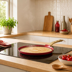 Crêpière 26cm avec revêtement céramique rouge - tous feux COLORAMA