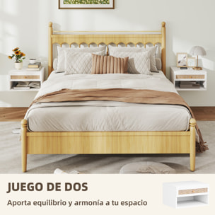 Juego de 2 Mesitas de Noche Flotantes de Pared con Cajón de Ratán y Estante Abierto, Mesillas de Noche Dormitorio de Estilo Nórdico, para Sala de Estar, 40x34x23 cm, Blanco