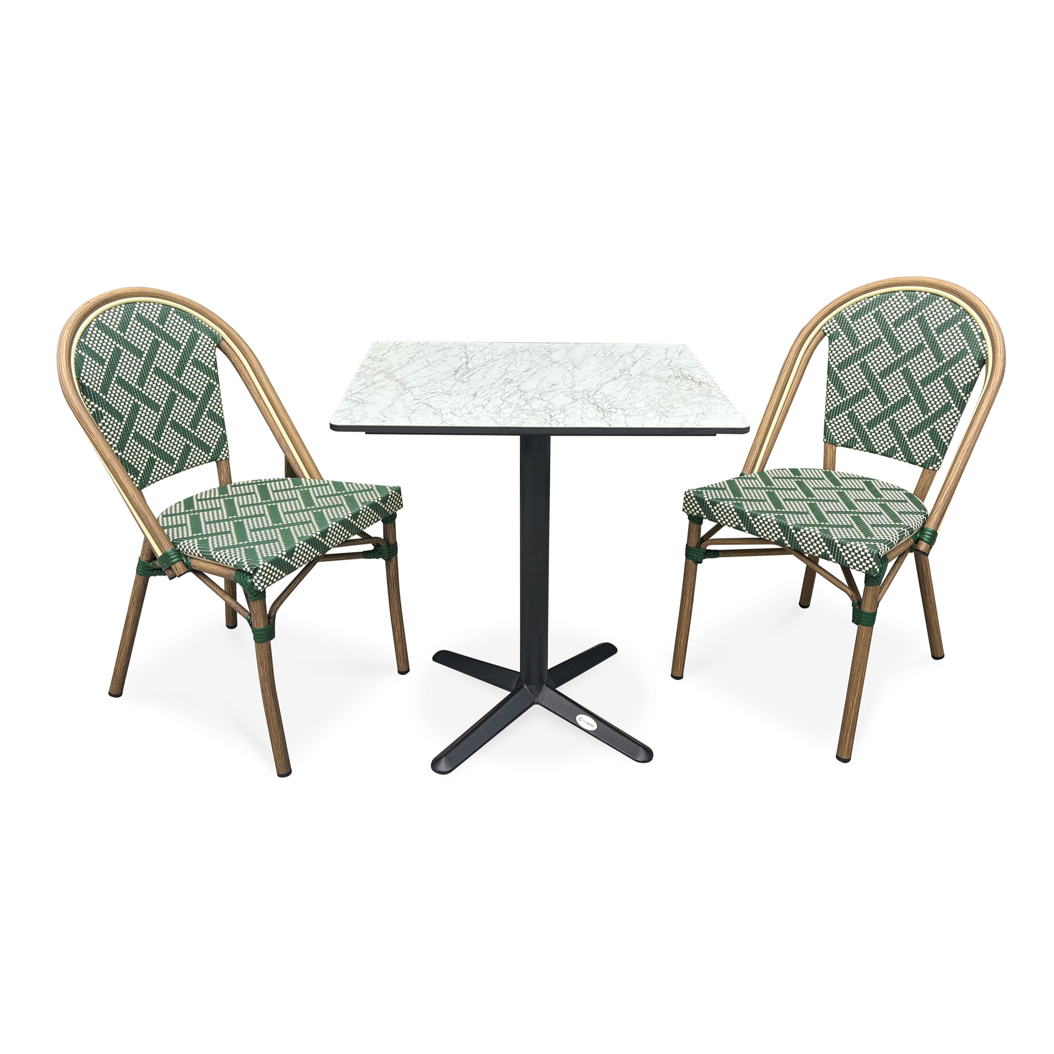 BISTRO - Ensemble repas de jardin 2 places en acier et plateau en HPL - vert