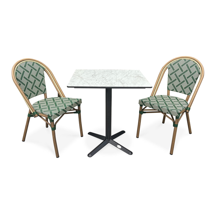 BISTRO - Ensemble repas de jardin 2 places en acier et plateau en HPL - vert