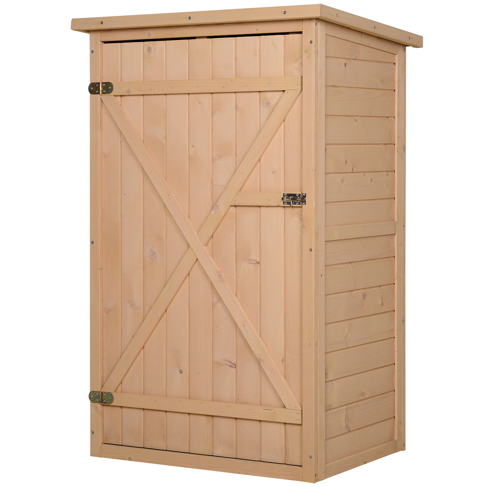 Armoire abri de jardin remise pour outils - grande porte verrouillable loquet - 2 étagères - toit bitumé incliné bois de sapin pré-huilé