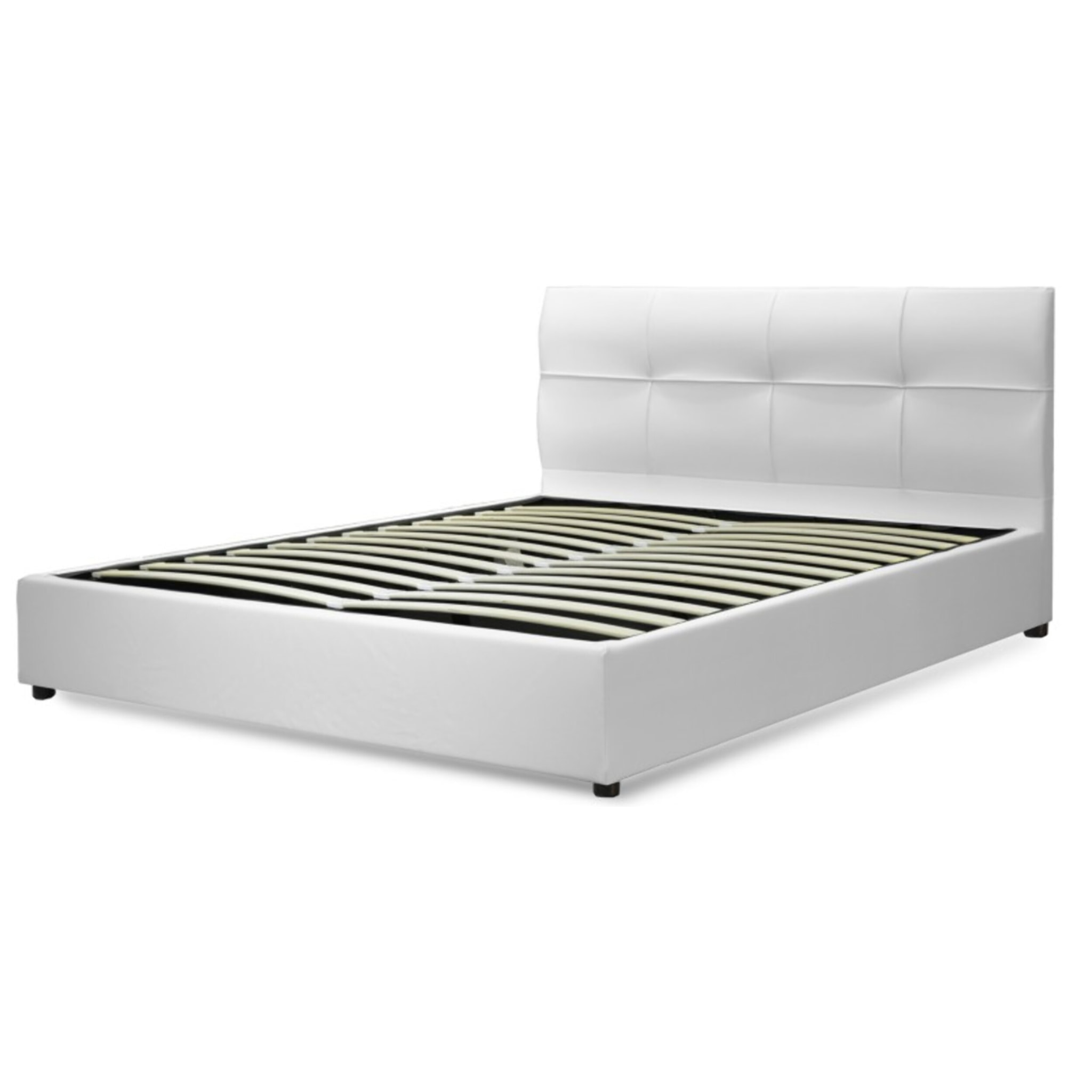 Lit coffre Macao avec tête de lit | Espace de Stockage jusqu'à 900 L | Robuste et Large Angle d’Ouverture | Simili Cuir | Blanc