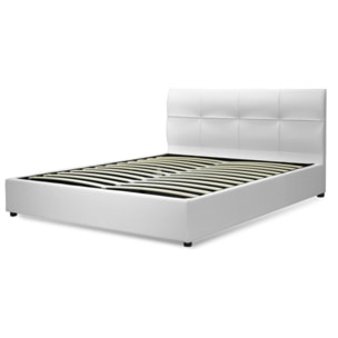 Lit coffre Macao avec tête de lit | Espace de Stockage jusqu'à 900 L | Robuste et Large Angle d’Ouverture | Simili Cuir | Blanc