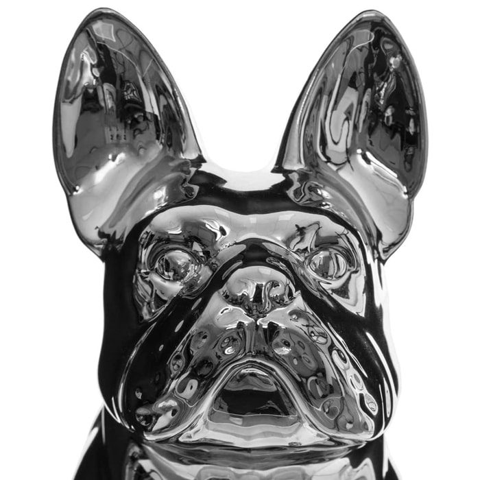Perro buldog Eden cerámica plateado, 22 cm de alto