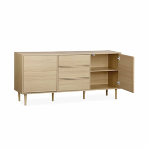 Buffet de rangement décor bois - Mika - 2 niveaux. 2 portes. 3 tiroirs. buffet bas. L 160 x l 40 x H 74cm