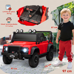 Coche Eléctrico para Niños con Licencia Land Rover 12V Coche de Batería para Niños con Control Remoto Sistema de Suspensión USB MP3 Velocidad Ajustable Faros Rojo