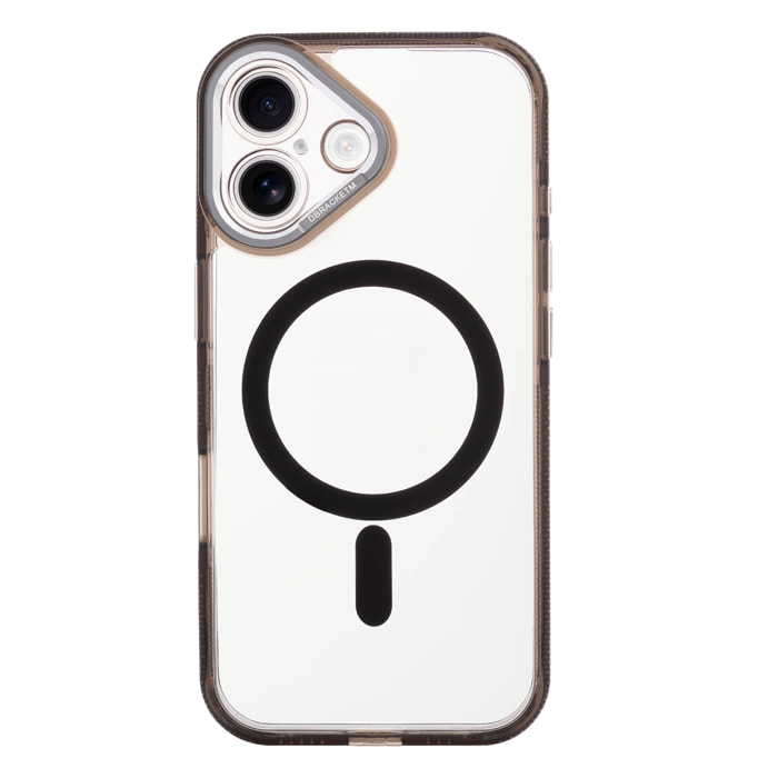 Custodia trasparente con copertura per la fotocamera e bordi neri. Magsafe per iPhone 17.