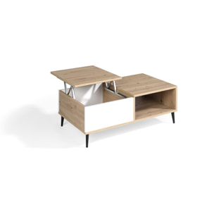 Mesa de centro elevable BREMEN - roble y blanco polar - 100x60x37cm