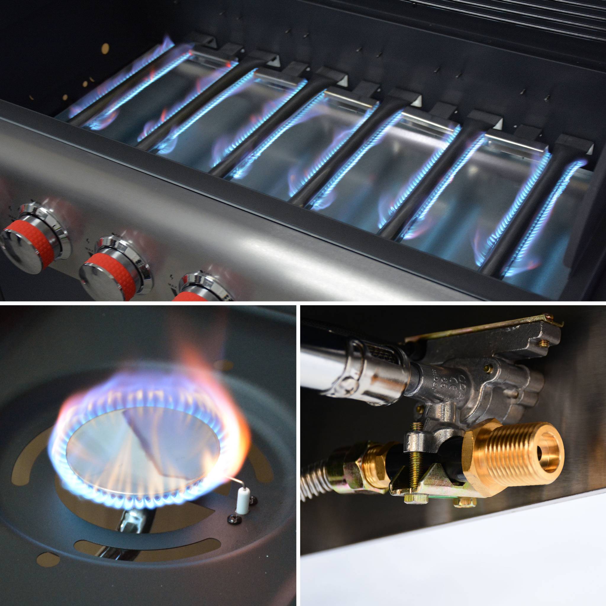 Barbecue au gaz - Bazin 6 Gris anthracite -  Cuisine extérieure 6 brûleurs dont 1 feu latéral avec tablettes et thermomètre. rangement. roues