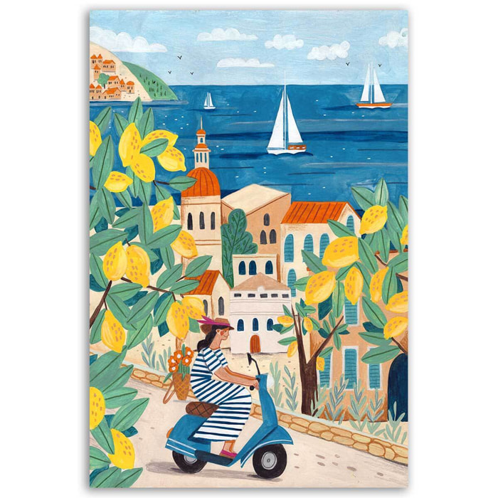 Tableau bord de mer Amalfi en Vespa Vintage Tableau alu Dibond