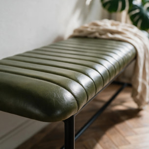 Banc 100 cm en cuir de buffle vert - Émile