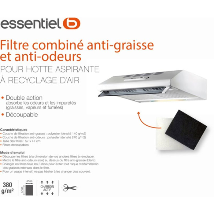 Filtre hotte ESSENTIELB Anti-odeurs et anti-graisse