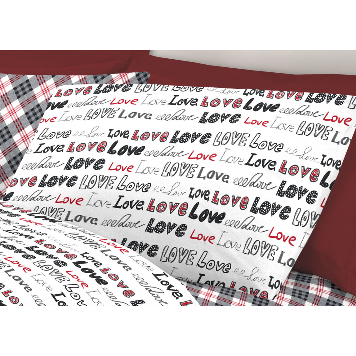 Completo Lenzuola 100% Cotone Love Love Rosso