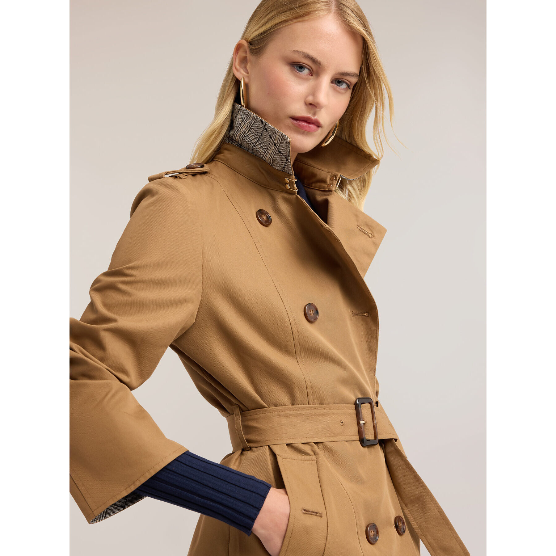 Motivi - Trench cinturato doppiopetto misto cotone - Marrone