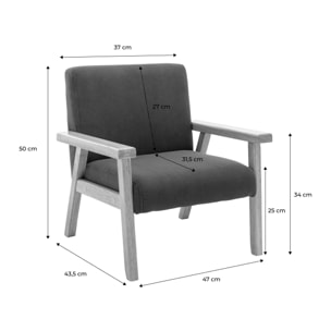 Fauteuil enfant en bois et velours côtelé crème. ISAK L 47 x P 43.5 x H 50cm
