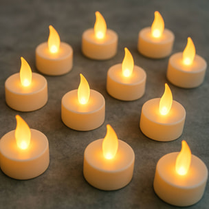 Juego de 24 velas led de té en blanco cálido parpadeante ø3,8x1,8cm con batería incluida