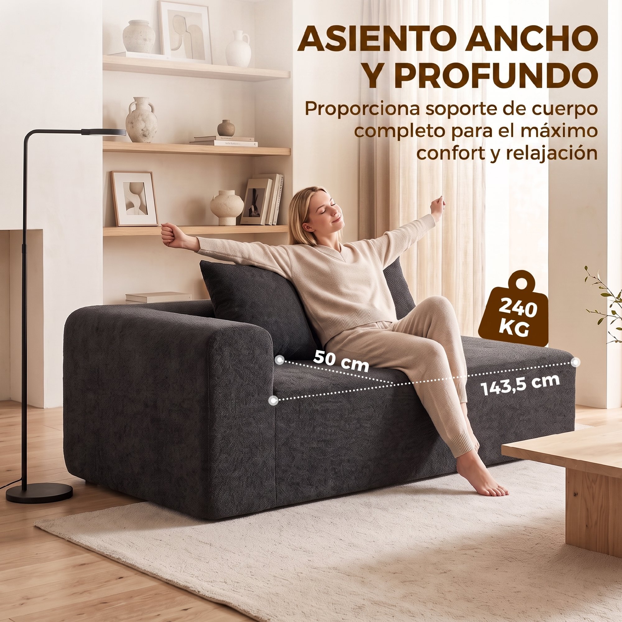 HOMCOM Sofá de 2 Plazas de Chenilla, Sofá de Salón, 2 Almohadas, Asiento con Muelles, No Requiere Montaje, para Dormitorio, Despacho, 171,5x91,5x83 cm, Gris Oscuro