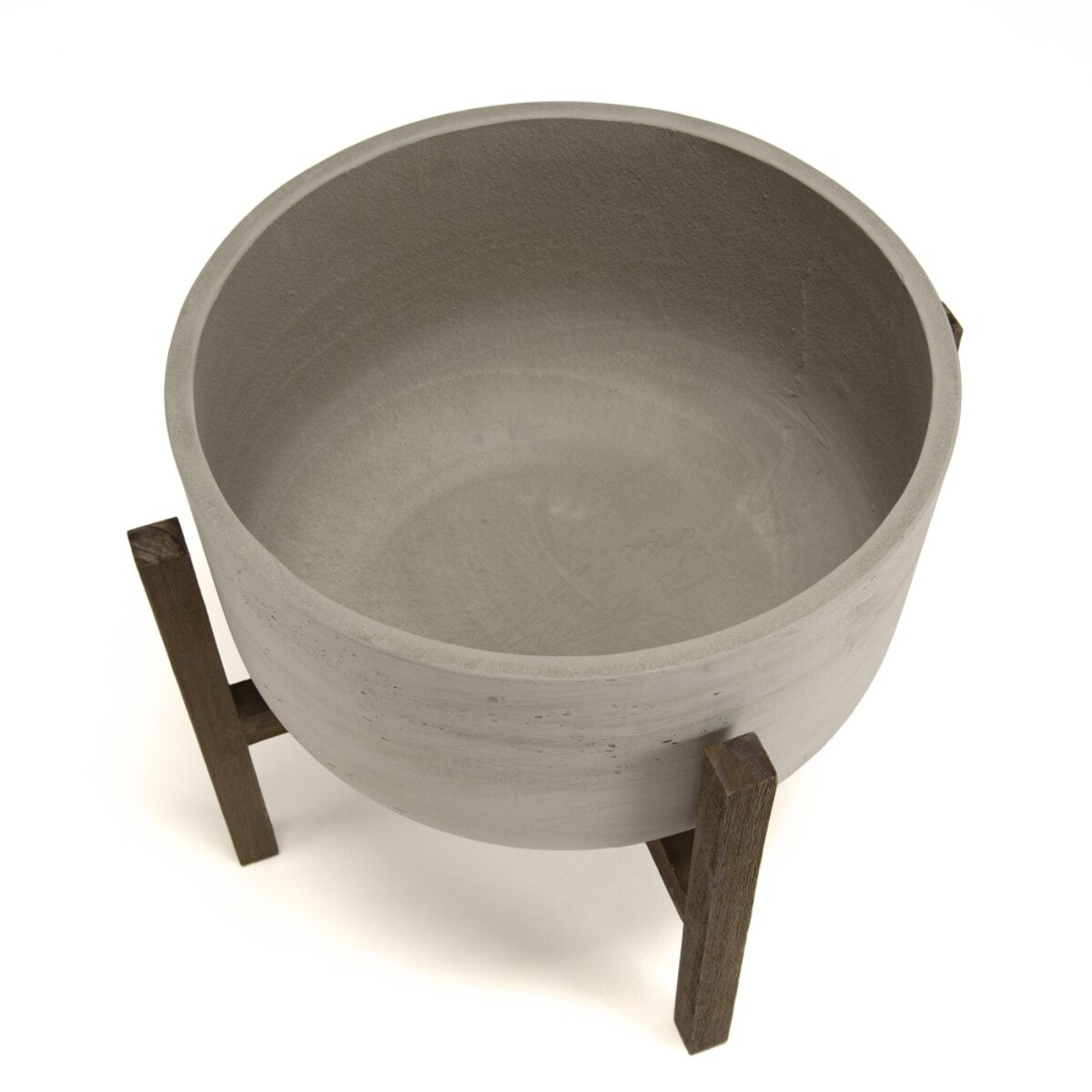 HECTOR - Pot de fleur rond en béton sur pieds en acacia marron
