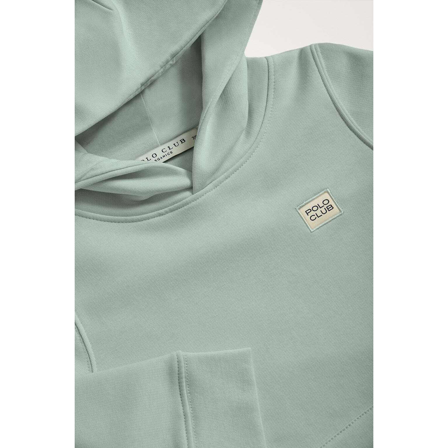 Sudadera orgánica de capucha y bolsillos verde empolvado Neutrals kids con logo