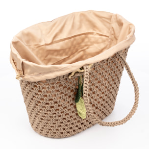 Zeccone borsa a spalla donna. Realizzata in cotone, con frangia decorativa.