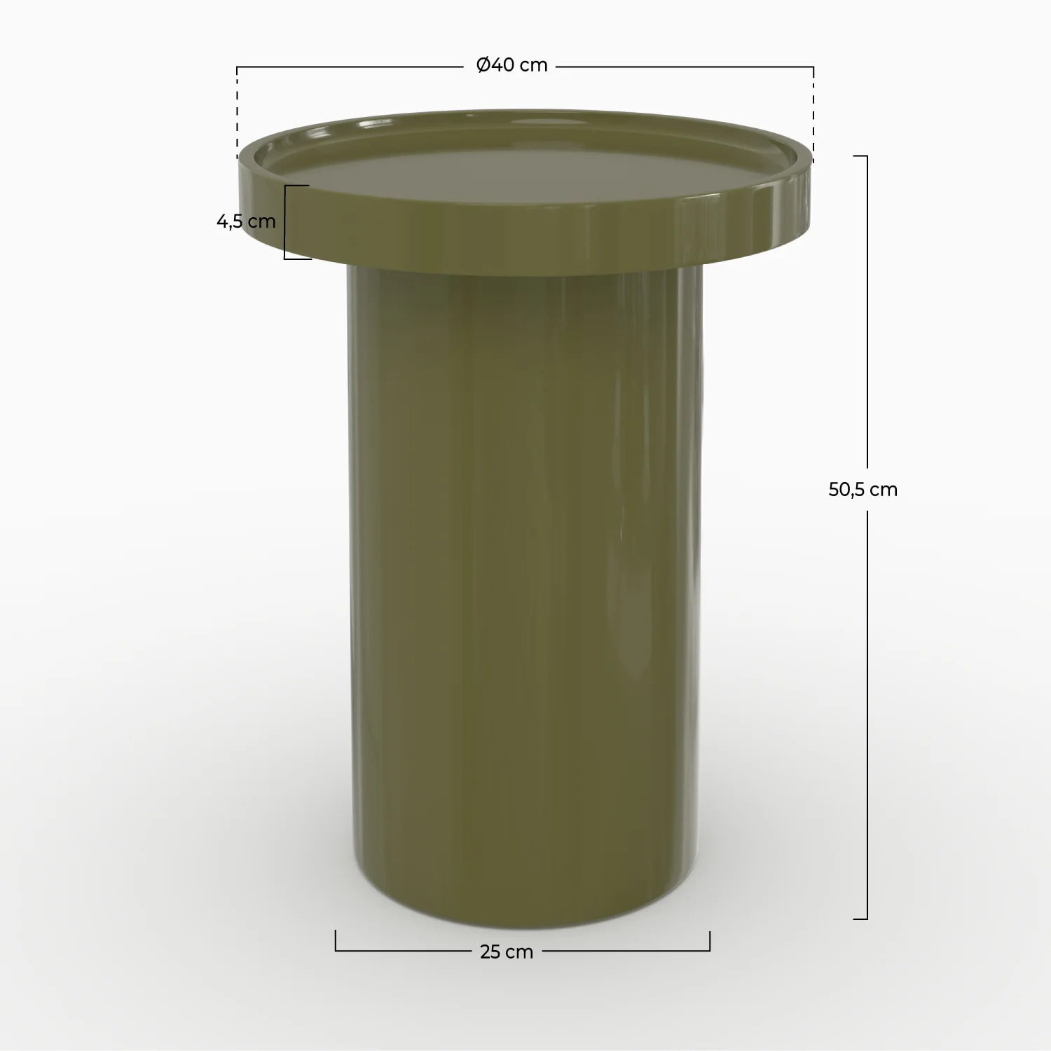 Table d'appoint laquée vert olive en MDF, D40 cm - Nora