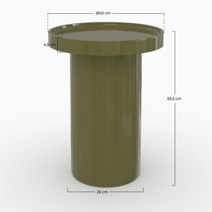 Table d'appoint laquée vert olive en MDF, D40 cm - Nora