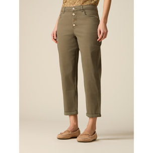 Oltre - Pantalones boyslim mezcla lyocell - Verde militare